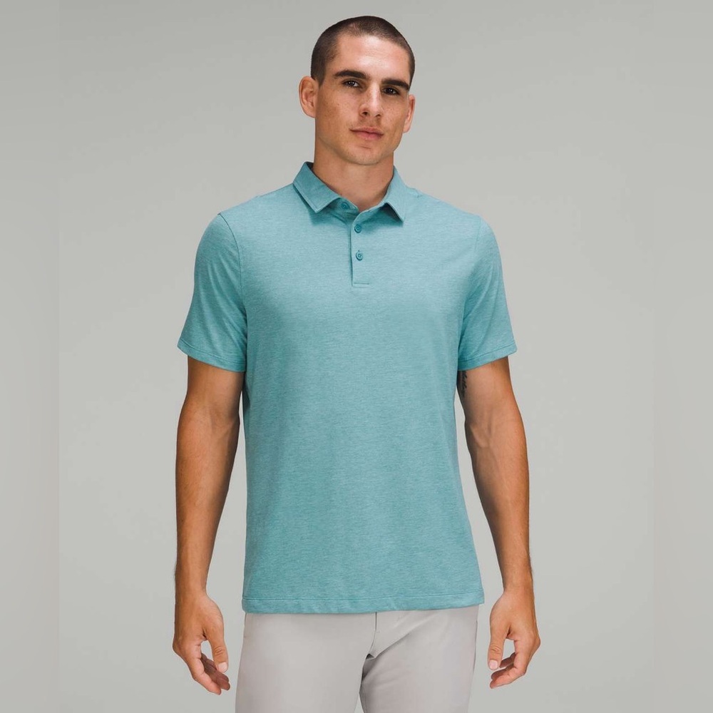 Lululemon Men’s Evolution Short Sleeve Heathered Crest Blue Polo Shift EUC XXL
